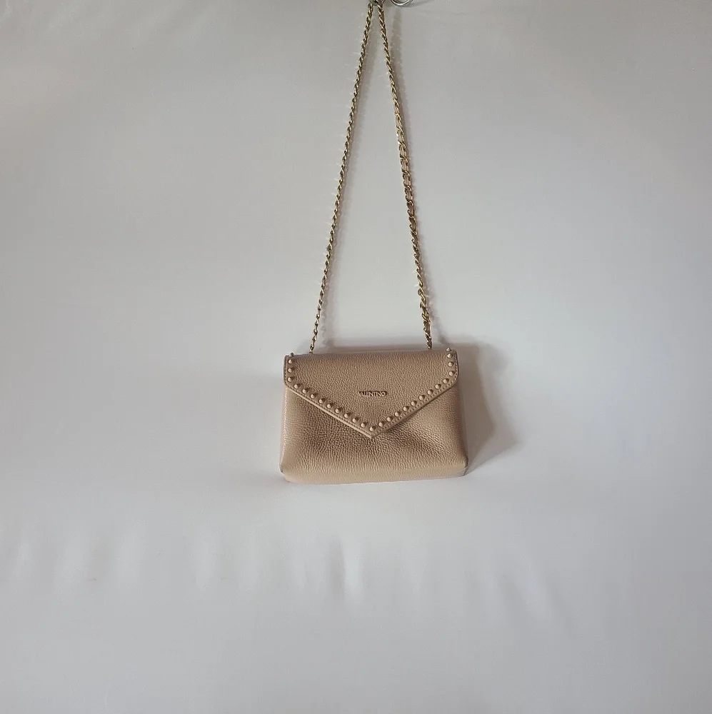 Valentino by Mario Valentino Tan Studded Shoulder Bag Gold Hardware